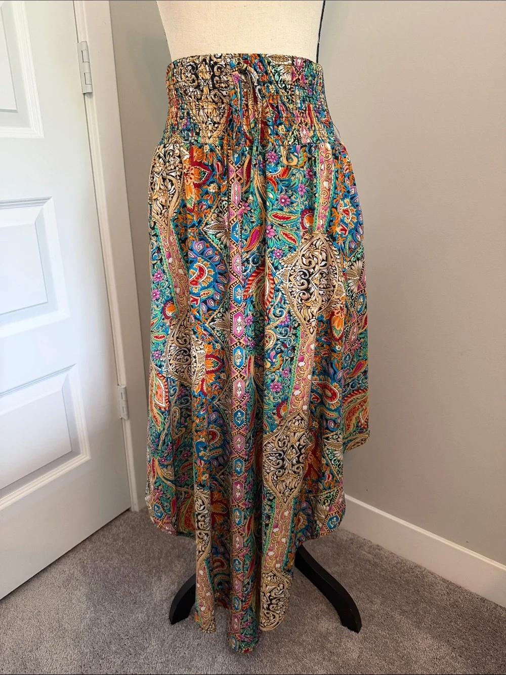 SHEIN Teal Multicolor Paisley Hanky Hem Skirt